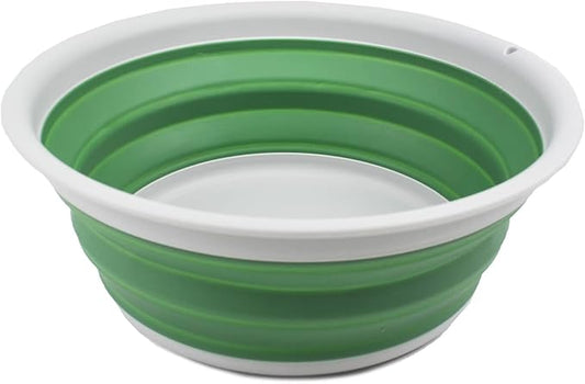 SAMMART 7.5L (1.98 Gallon) Collapsible Tub - Foldable Dish Tub - Portable Washing Basin - Space Saving Plastic Washtub (Light Grey/Dark Sea Green)