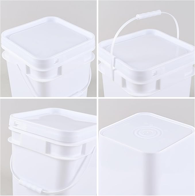 Zopnny 3 Gallon Square Food Grade Bucket Pail with Lid, Multifunctional Industrial Bucket Container for Storing Dry Food Charcoal Camping Fishing (Pack of 4)