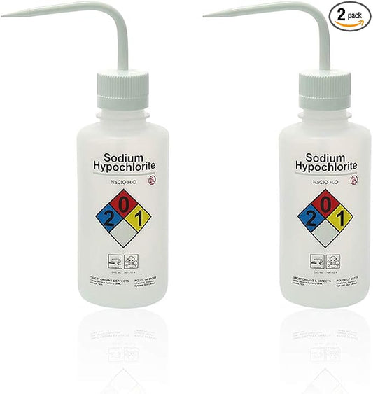 2pcs of Self-Venting Safety Wash Bottles, Vol.500ml 17oz, Sodium Hypochlorite Wash Bottle, LDPE Material, LVM006