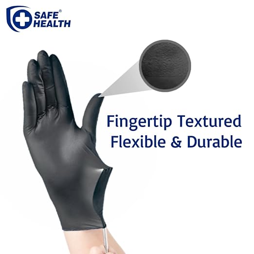 SAFE HEALTH Nitrile Black Industrial Disposable Gloves-Medium 3.5 Mil Box of 100 Powder Free-Latex Free Tattoo-Beauty Salon-Hair Nail Studio-Auto Repair-Car Maintenance-Household-Daily