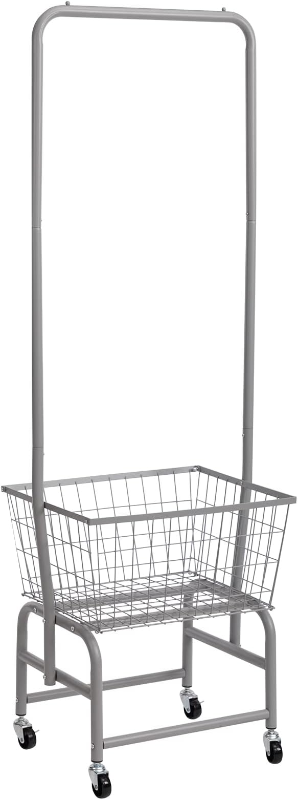 ALIMORDEN Laundry Cart with Clothes Rack, Rolling Laundry Butler with Wire Storage Rack，Grey
