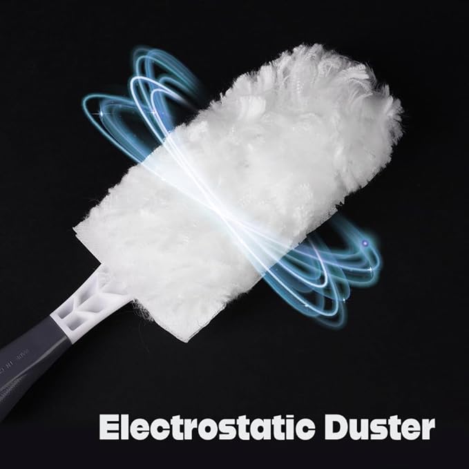 KMMOTORS 2-in-1 Full Circle Car Duster – Soft Microfiber Duster with Hidden Brush, Extendable Handle, 360° Cleaning, 10 Refills & Storage Bag Included. Ideal for Dash & Interior (Main Unit_Gray)