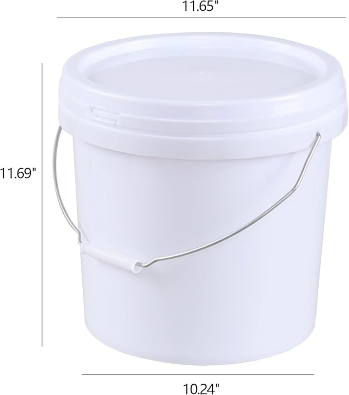 4 Gallon Plastic Round Bucket Pail with Lid, 4-Pack Food Storage Buckets with Handles, White