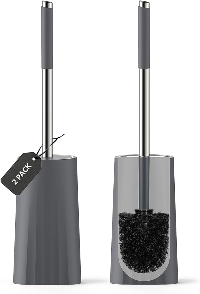 SetSail Toilet Brush, Compact Size Toilet Bowl Brush and Holder Toilet Brushes for Bathroom with Stainless Steel Handle Toilet Cleaner Brush with Durable Scrubbing Bristles, 2 Packs-Gery