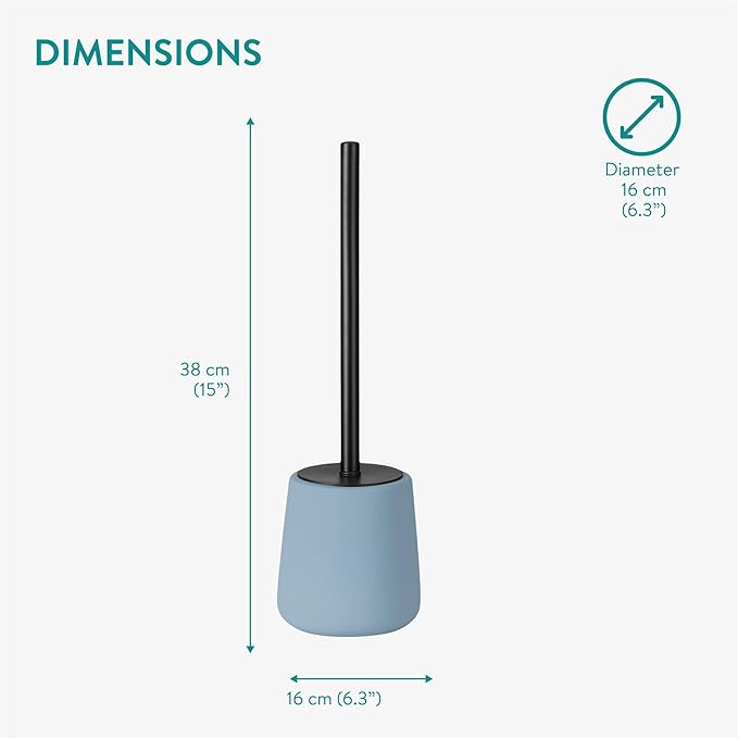 Navaris Toilet Brush and Holder Set, Blue - Toilet Brushes & Holders - Soft Touch & Rubber Coated Loo Brush with Stainless Steel Handle - Adjustable Silicone Water Stopper