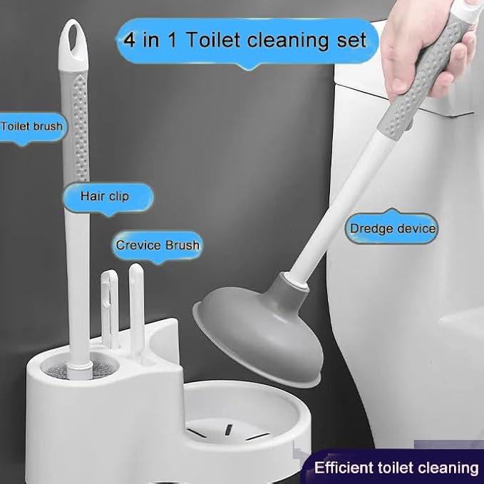 Toilet Plunger Bowl Brush 4 in 1 Combo with Holder Keep Your Bathroom Spotless with Our Toilet Bowl Brush (Set of 1) Number of Item 4