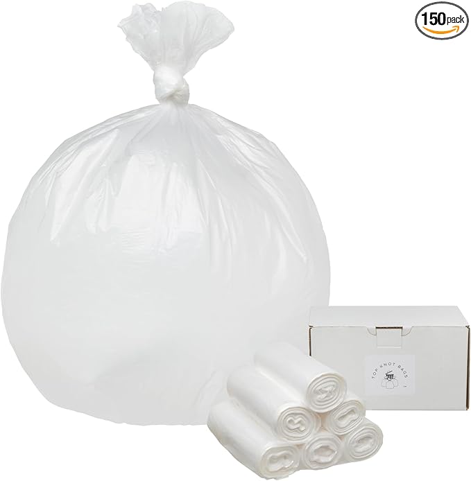Top Knot Bags 33 Gallon Garbage Trash Bag 33X40" Clear 150 Count Can Liner Bulk 30 Gallon 31 Gallon 32 Gallon 34 Gallon 35 Gallon Made in USA