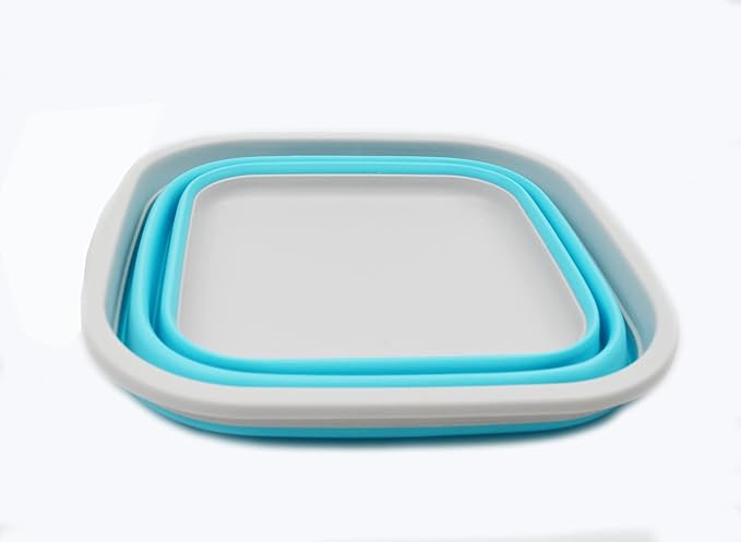 SAMMART 5.5L (1.4 Gallons) Collapsible Tub - Foldable Dish Tub - Portable Washing Basin - Space Saving Plastic Washtub (Grey/Cyanine, 1)