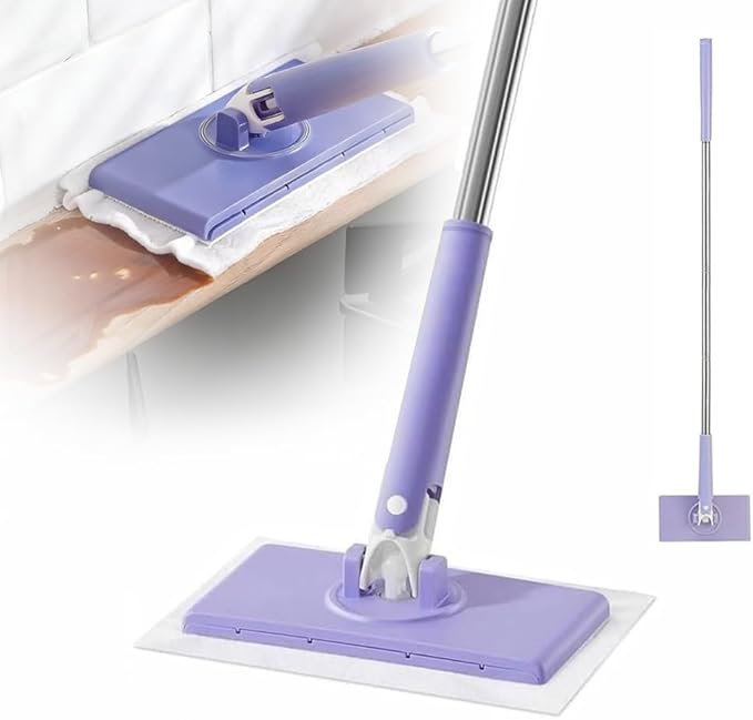 2026 Snap Grip Mini Mop Upgraded with 10 Pads| Zero Touch Hands-Free Cleaning Mop|27.5” & 36.5” Adjustable Handle Flat Dust Mop for Bathroom,Corners,Windows|No Wash, Wet & Dry Use (36.5”Purple)