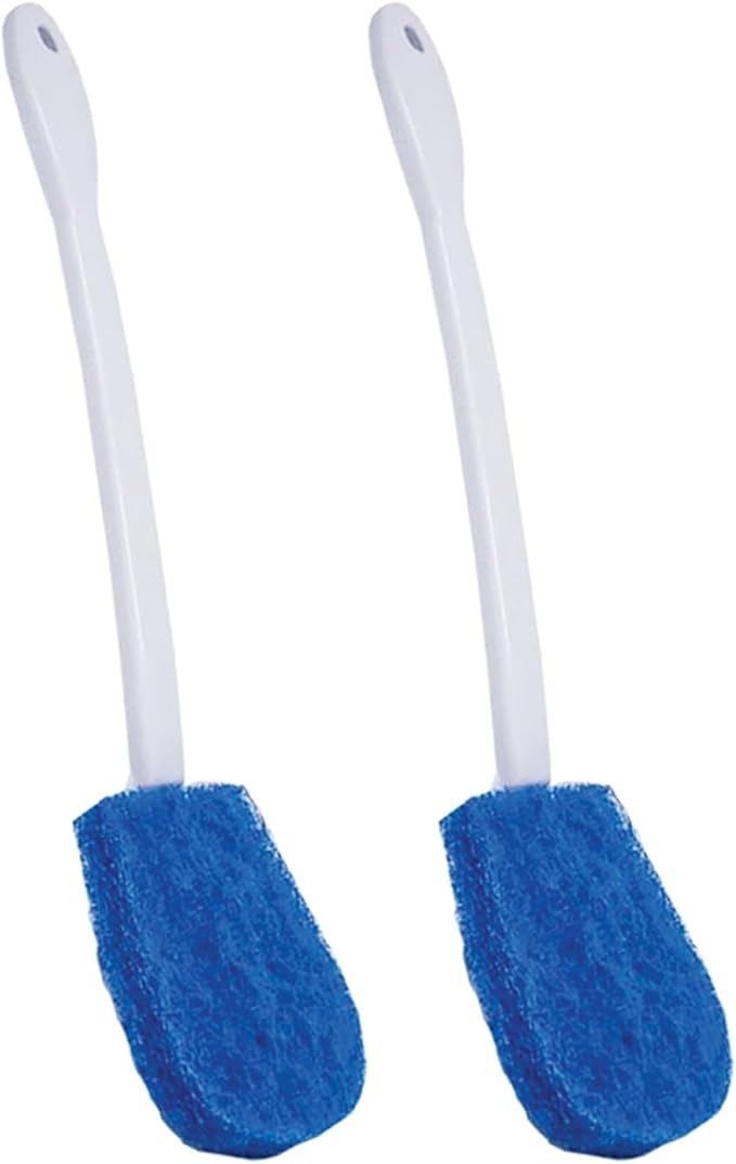 LOLA Bath & Toilet Bowl Scrubber Brush w/Comfort Handle, 2 Pack, w/Hang Hole. Non-Scratch, Removes Rings w/Scrubbing Pad, 2 Pack
