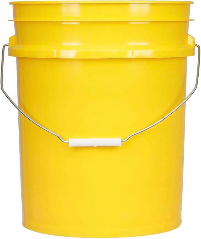 House Naturals 5 Gallon Plastic Yellow Food Grade BPA Free Made in USA Bucket Pail with Air Tight Double Gasket Screw on Lid(Pack of 3) (Yellow and Yellow lids)