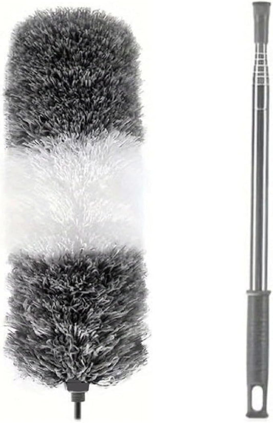 TopHomer Fiber Feather Duster with Stainless Steel Extendable Pole, Ceiling Fan Cleaner for Cobwebs High Ceiling Fan, Interior Roof, Wet & Dry Use (Model D)
