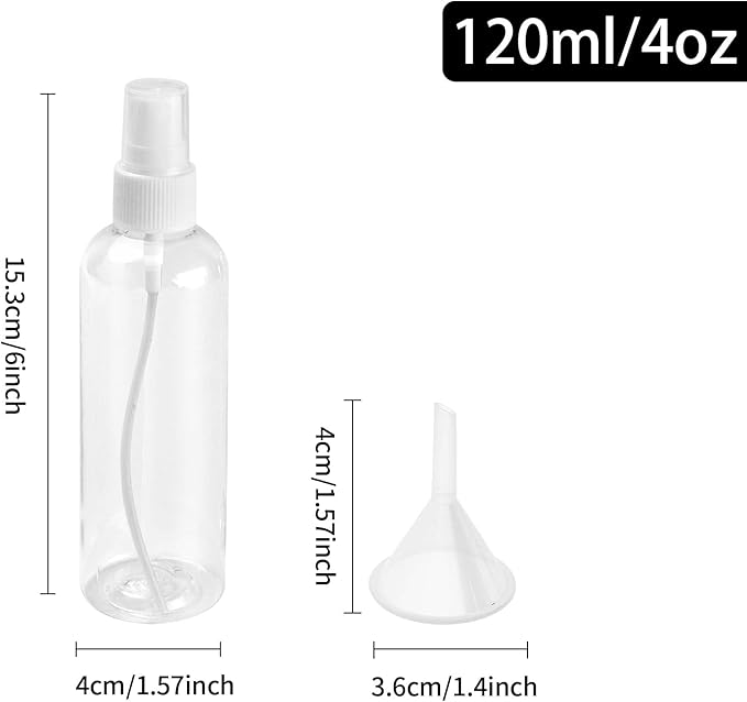 36 Pack Plastic Small Spray Bottles 4 oz/120 ml, Fine Mist Clear Empty Plastic Small Travel Spray Bottle, with 10 Funnels and 10 Labels