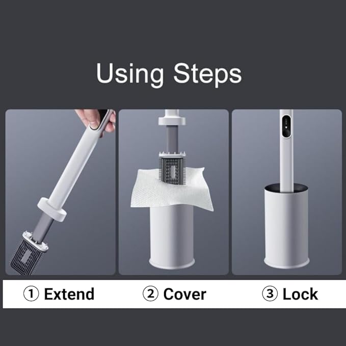CBUCKS Disposable Toilet Brush – Silicone Head, Hands-Free Wet Wipe Attachment, Easy & Mess-Free Cleaning