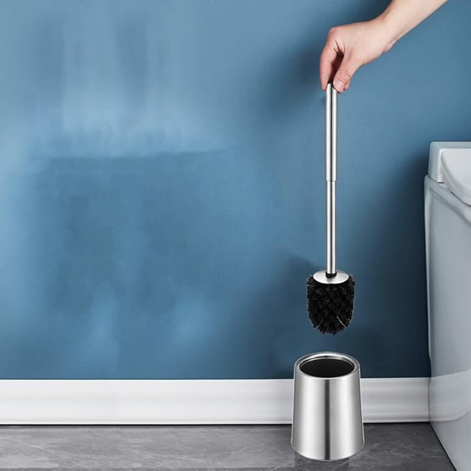 SOPRANNOMIN SUS304 Stainless Steel Toilet Brush and Holder Set Toilet Brush Case Cleaner for Toilet Bowl Bathroom Cleaning Brush Caddy Cepillo de Baño Brushed Stainless Silver