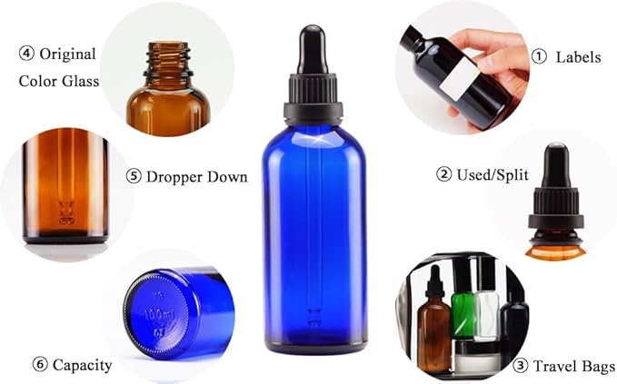 YIZHAO Blue Glass Dropper Bottle 4oz, Tincture Bottles with Glass Dropper, for Essential Oils, Aromatherapy, Cosmetic, Laboratory, Pharmacy, Liquids, Travel –4 Pcs