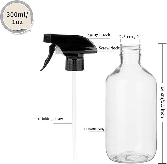 2 Pack Leakproof Spray Bottles 300ml - Adjustable Nozzle (Mist/Jet), Refillable PET Plastic for Hair, Cleaning, Plants, Travel | BPA-Free, No-Spill Design, Salon & Home Essentials (Brown)
