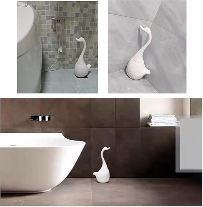 AORTULL Swan Toilet Brush and Ceramic Holder Set,Cute Bathroom Decor, Non-Scratch Bristles, Space-Saving White Household Cleaning Tool for Bathtub