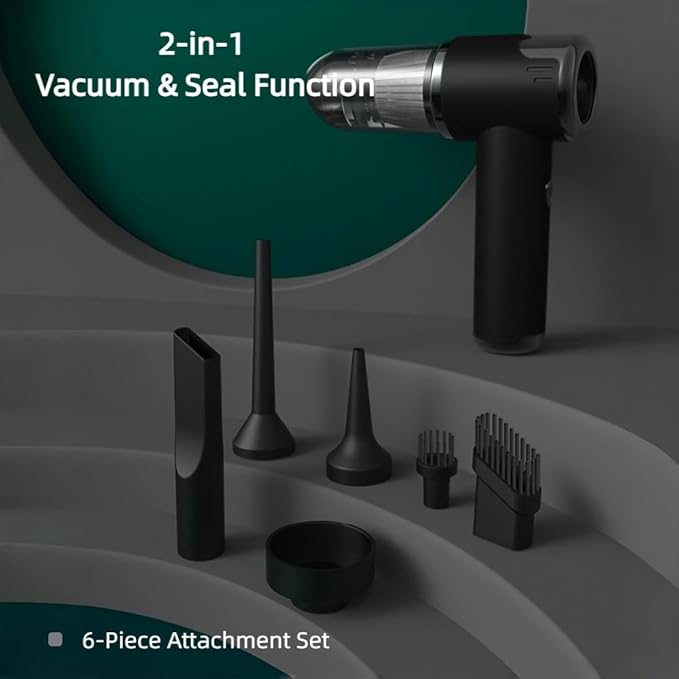 Portable Car Vacuum Cleaner, 2-in-1 Handheld Vacuum & Sealer, 10,000Pa Strong Suction Cordless Mini Vacuum for Car/Home/Keyboard/Pet Hair, Compact Rechargeable with Washable HEPA Filter(Black)