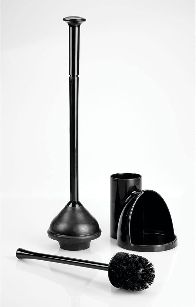 mDesign Hidden Plunger and Brush Set for Toilet Bowl - Combo with Holder Caddy - Aura Collection - Black