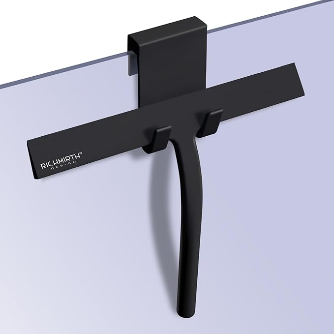 Shower Squeegee for Glass Doors, 10 Inch Width Silicone Rubber Blade Squeegee Window Cleaner Tool Squeegee for Shower Glass Doors Bathroom Mirror Car Window Tile - White (Black)