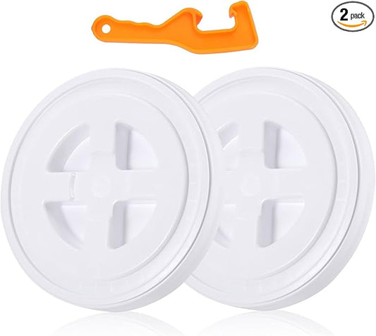 2 Pieces 5 Gallon Bucket Lid with Bucket Lid Opener,Plastic Storage Bucket Leak-Proof Screw Seal Lids,Pet Food Storage Container Lid for Home Paint Storage Buckets