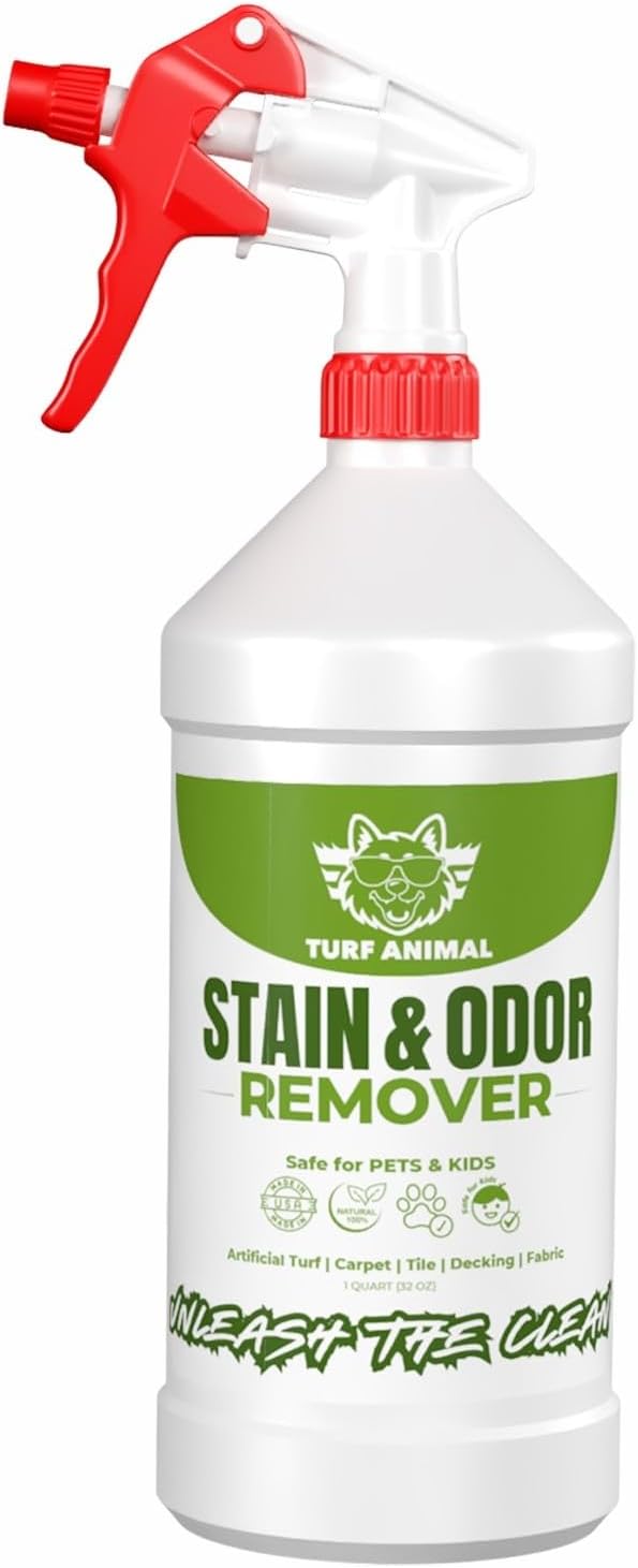 Turf Animal INDOOR Extra Strength Pet Stain & Odor Remover for Strong Odors and Stubborn Stains – Natural Enzyme Odor Eliminator for Carpet & Indoor Surfaces – Enzymatic Dog Urine Destroyer, 1 Quart
