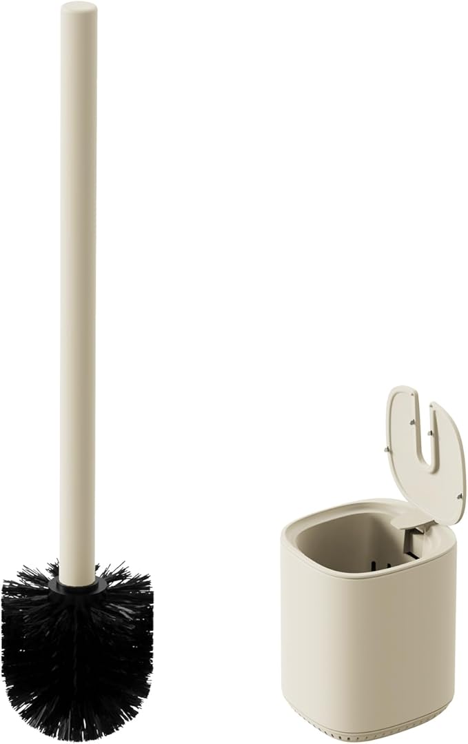 Toilet Brush and Holder Set Toilet Bowl Brush Stainless Steel Automatic Toilet Bowl Cleaner Brush with Durable Bristle Head Toilet Cleaning Brush for Bathroom 2 Pack Set Cream