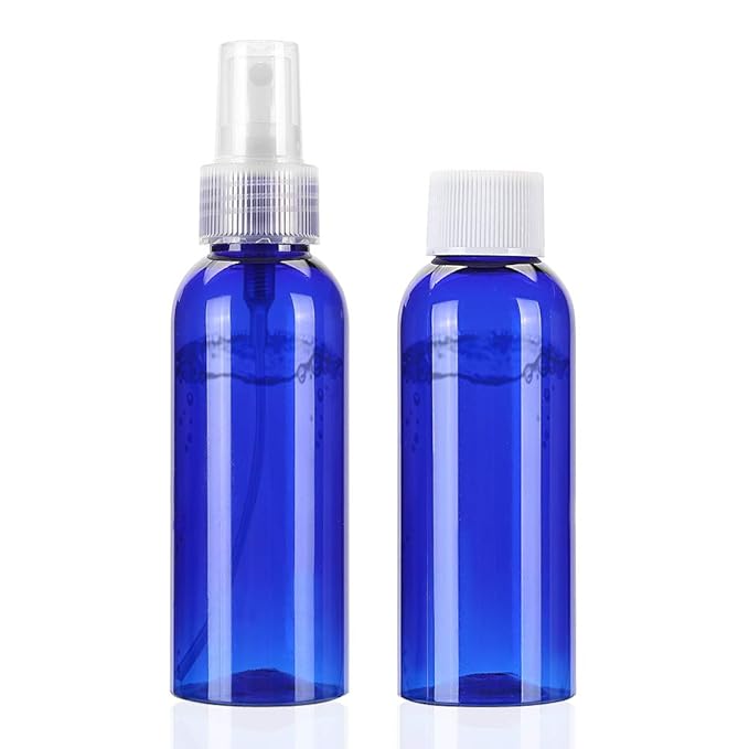 Fine Mist Spray Bottle 5Pcs 3.4oz/100ml Blue Travel Bottles With 5 Contain Caps Leak Proof for Makeup Cosmetic Containers (BLUE)