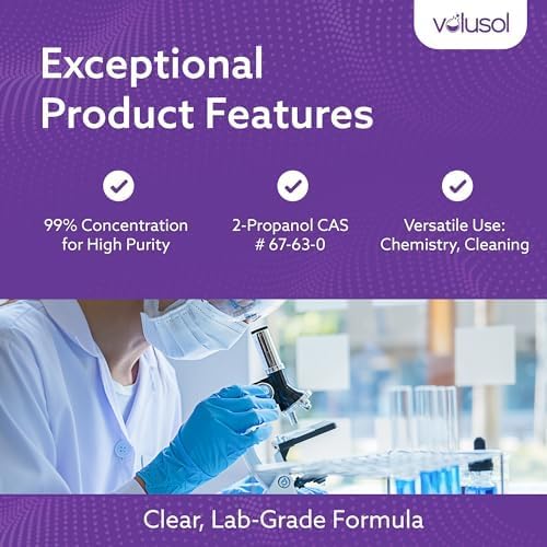 Volu-Sol Isopropyl Alcohol 99% (Isopropanol) - High Purity, USP | Kosher Grade IPA for Medical, Lab Equipment & Electronics, Clear Bottle, 4 Gallons (128 oz) (16 Quarts)