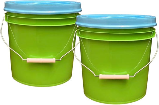 House Naturals 2 Gallon Food Grade - BPA Free Made in USA Buckets Lime Color pails with Screw On Gasket Lids (2, Lime - Aqua lids)