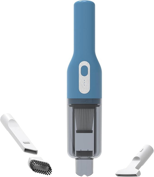 catsMeow Handheld Cordless Portable Car Vacuum Cleaner, 16000Pa High Power Rechargeable Hand Held Mini Vacuum with Multi-Nozzles for Car, Home, Office /V068 Blue and White