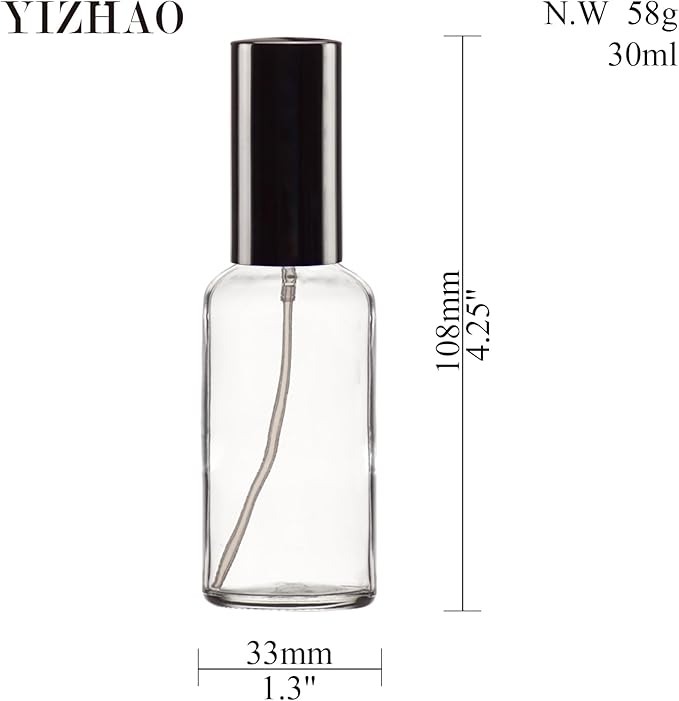 YIZHAO Clear Glass Spray Bottles 1oz, with Small Fine Mist Spray, Metal Cap, Refillable for Essential Oil,Travel,Cleaning,Perfume,Aromatherapy,Makeup – 6 Pcs