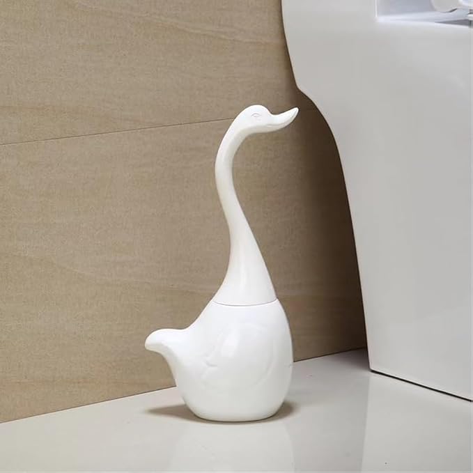 AORTULL Swan Toilet Brush and Ceramic Holder Set,Cute Bathroom Decor, Non-Scratch Bristles, Space-Saving White Household Cleaning Tool for Bathtub