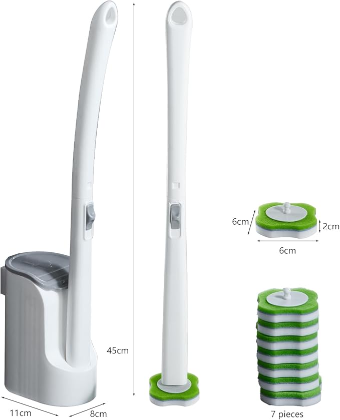 Disposable Toilet Brush,Toilet Bowl Brush and Holder Set with 30 Magic Sponge Eraser Wand Refills, Wall Mounted Cleaning Brush for Bathroom Toilet (Toilet Brush Set,1 PCS)