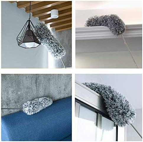 Lomida Microfiber Duster with Extension Pole(Stainless Steel), Extra Long 100 inches, with Bendable Head, Extendable Duster for Cleaning High Ceiling Fan, Interior Roof, Cobweb, Gap Dust Wet or Dry