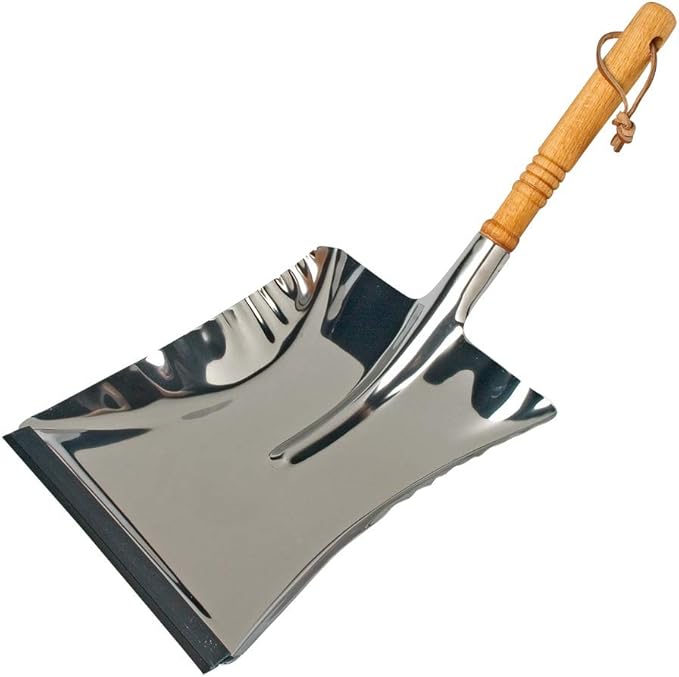 REDECKER Stainless Steel Dust Pan, Large Wood Handle Dustpan with Long 17-3/4-Inches Oiled Beechwood Handle for Home and Outdoor Use, Industrial Quality - Metal Dust Pan, Made in Germany