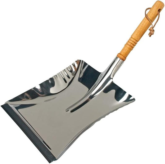 REDECKER Stainless Steel Dust Pan, Large Wood Handle Dustpan with Long 17-3/4-Inches Oiled Beechwood Handle for Home and Outdoor Use, Industrial Quality - Metal Dust Pan, Made in Germany