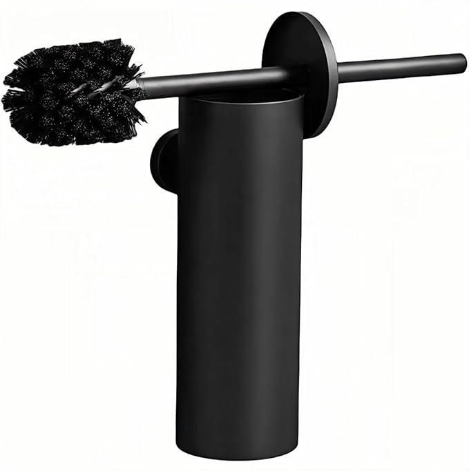 Wall Mounted Brush,Round Toilet Brush with Metal Handle Holder,304 Stainless Steel Toilet Bowl Brush and Holder Set for Toilet and Bathroom Cleaning (Matt Black) ﻿