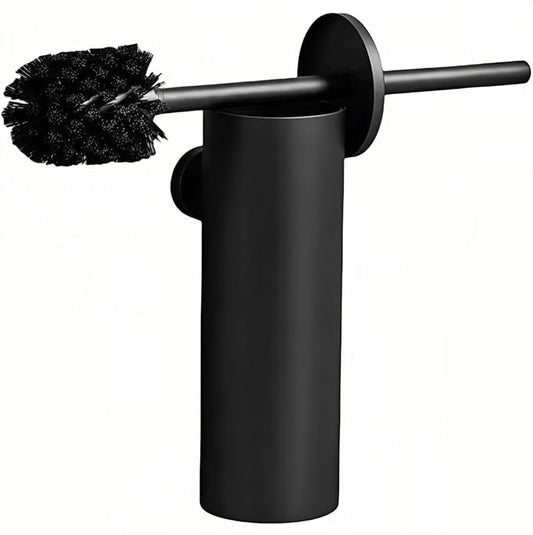 Wall Mounted Brush,Round Toilet Brush with Metal Handle Holder,304 Stainless Steel Toilet Bowl Brush and Holder Set for Toilet and Bathroom Cleaning (Matt Black) ﻿