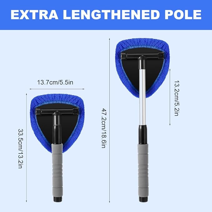 Windshield Cleaning Tool, 2025 New Car Interior Window Cleaning Kit with Extendable Handle, with 3 Towel Pads Windshield Cleaning Tool, Auto Glass Wiper for Windshield, Trucks, SUVs, RVs (Green)