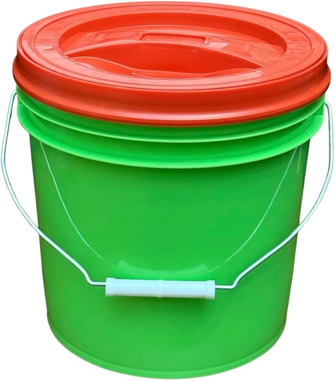 House Naturals 2 Gallon Food Grade - BPA Free Made in USA Buckets Lime Color pails with Screw On Gasket Lids (2, Lime - Red lids)