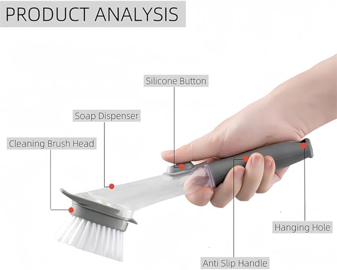 Xicennego Dishwand Set, No-Scratch Soap Dishwashing Brush Scrubber, Kitchen Cleaning Sponge Cleaning Brush for Pots, Dishes, Sink, Comes with 1 Replacement Brush Head and 2 Sponge Heads