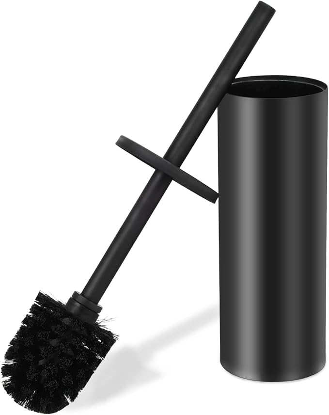 Toilet Brush and Holder Set - Stainless Steel Toilet Bowl Brush and Holder, Toilet Bowl Cleaner Brush for Bathroom (Black)