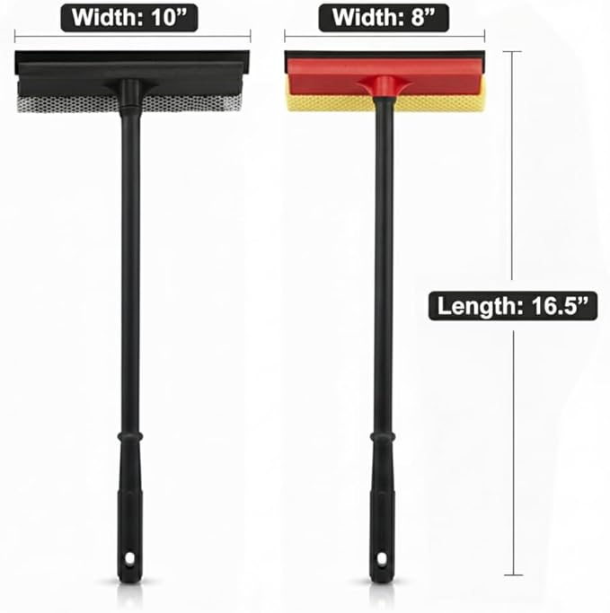 ZOLKER 2Pcs Window Squeegee with Long Handle, 2-in-1 Window Cleaner Tool, Glass Door Cleaner, Multi-Use Car Windshield Cleaning Cleaning for Indoor Outdoor Car Window High Glass Shower Gas Station