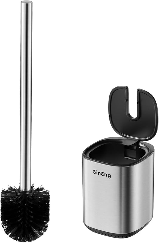 Toilet Brush and Holder Set Toilet Bowl Brush Stainless Steel Automatic Open lid Toilet Bowl Cleaner Brush with Durable Bristle Head Toilet Cleaning Brush for Bathroom