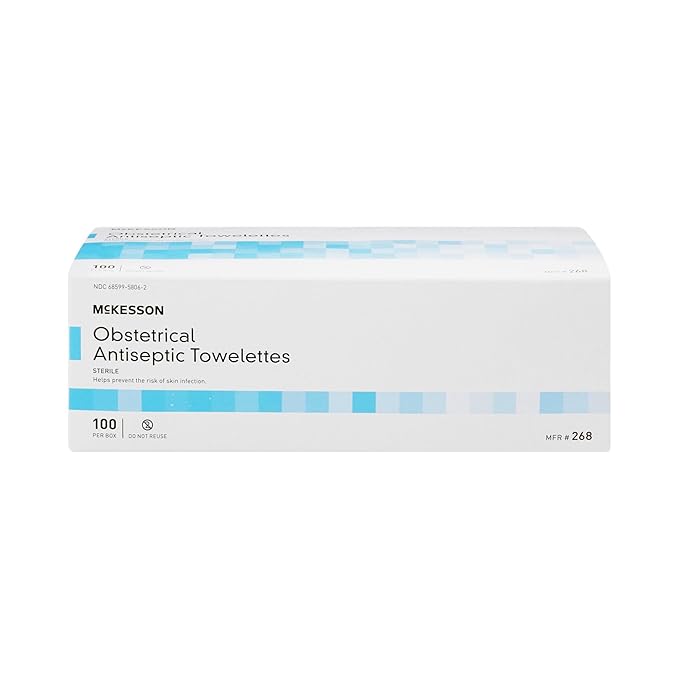McKesson Obstetrical Antiseptic Towelettes Wipes, Sterile, Individual Packet, Clean Scent, 100 Count, 1 Pack