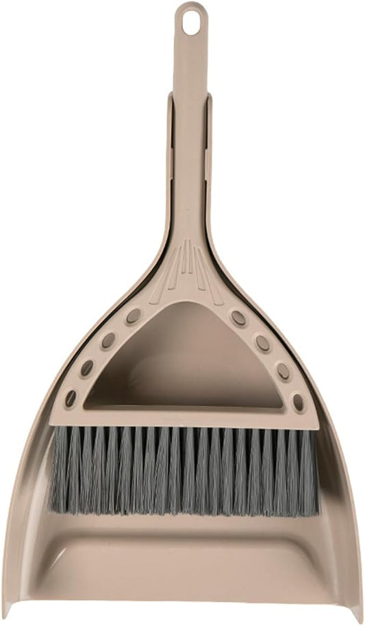BSMstone Mini Broom and Dustpan Set Small Dust pan and Brush Set Perfect for Desk Office Camping Dorm RV Essentials (Khaki)
