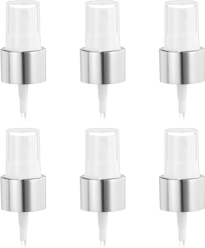 uxcell 6 Pcs Silver White Spray Top, 20/410 Fine Mist Sprayer Reusable Replacement Spray Bottle Pump Plastic Top for Cosmetic Perfume and Body Sprays Bottle
