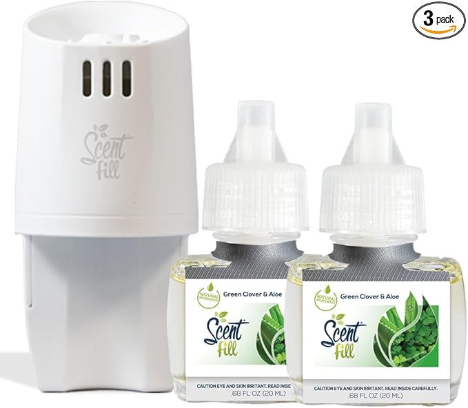 Scent Fill Green Clover & Aloe Plug in Air Freshener, Scented Oil Refills, 2 Refills + Diffuser